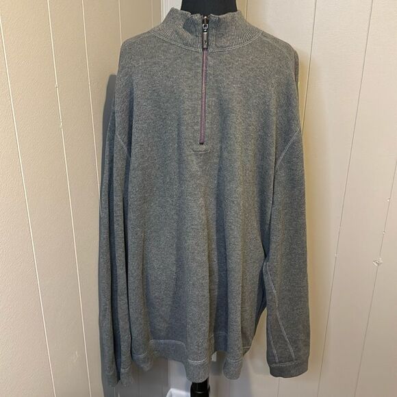 Tommy Bahama Heather Gray/Navy Flip Side Pro Reversible Half-Zip Sweatshirt. XXL - Picture 2 of 12